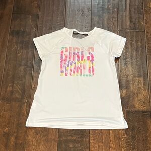 White Kids Shirt with Girls World Multicolor Print Graphic